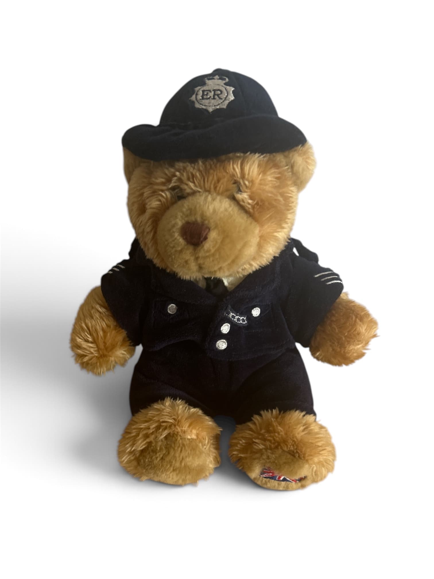 Polizei-Teddybär mit Uniform und Mütze 🧸🇬🇧